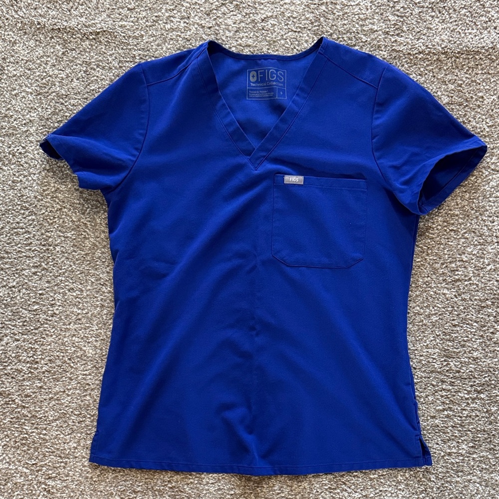 Figs Women's V-Neck Short Sleeve Top in Royal Blue
